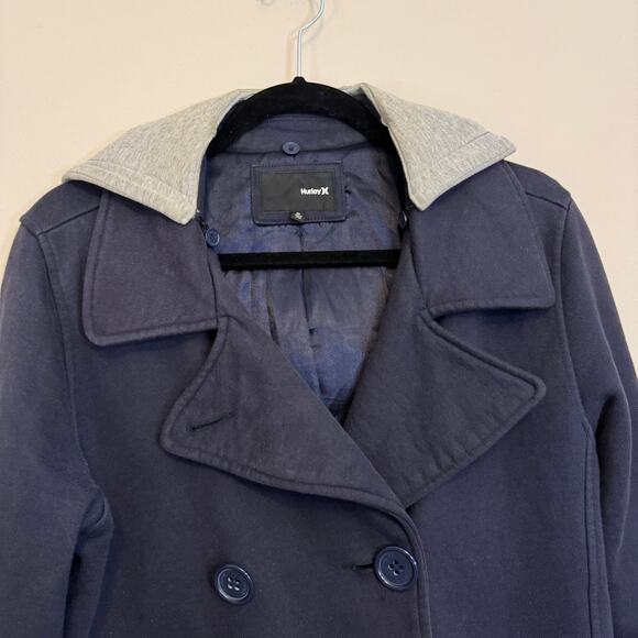 Hurley Pea Coat Womens L Blue Collared Double Breasted Outdoor Removable Hood - Picture 4 of 9